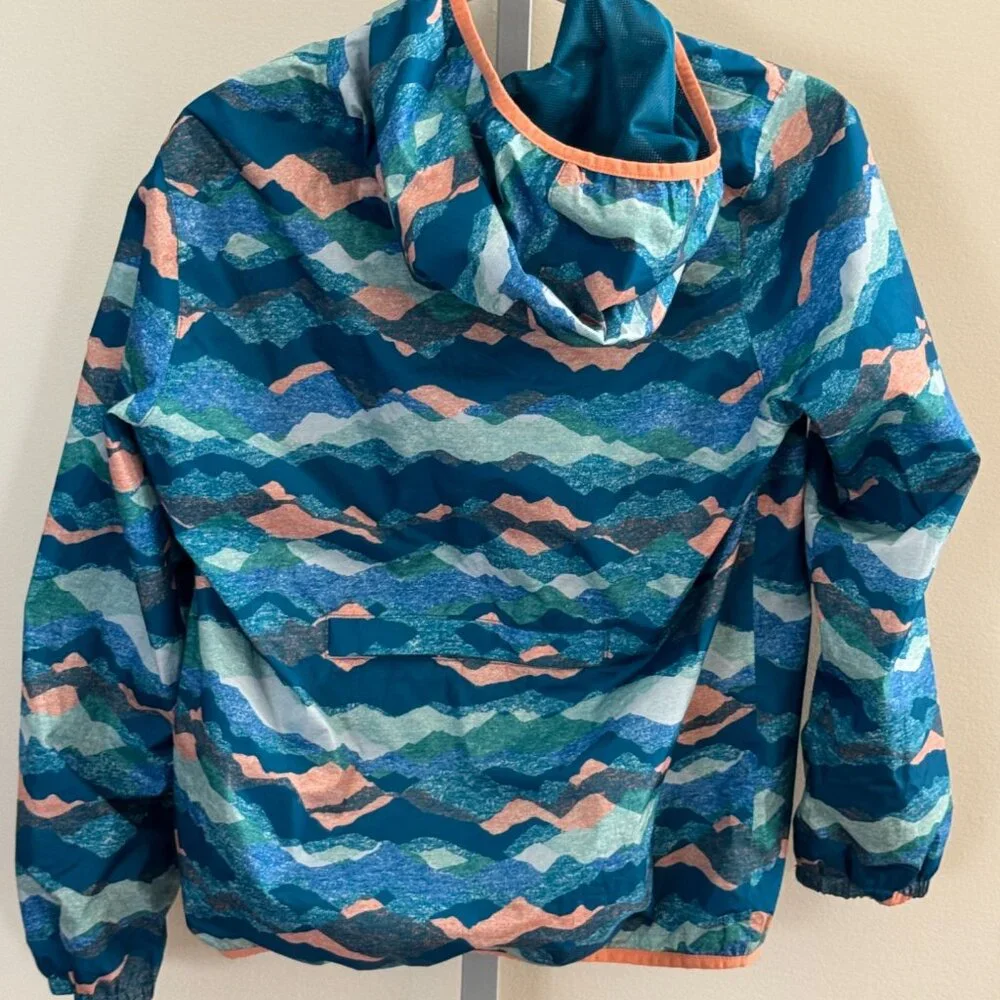 Lands End Kids Rain Jacket Waterproof Hooded XL 14 16 Teal Lightweight Coat - Picture 6 of 16